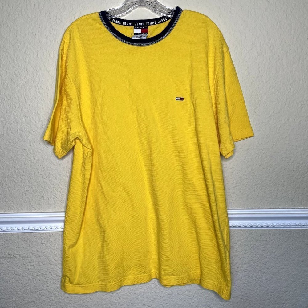 Tommy Jeans Waffle Knit Yellow Short Sleeve Men's XL